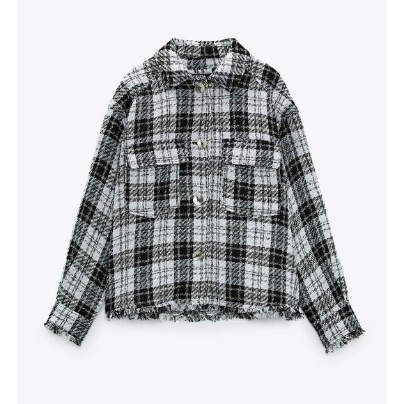 Zara Structured Frayed Tweed Button Front Overshirt Women's Size Medium - Picture 6 of 8